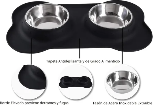 Vista 3 de Hubulk - Comedero doble de acero inoxidable con base de silicona antideslizante antiderrames y pala para alimento, para perros pequeños, medianos