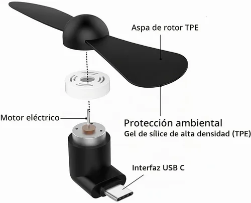 Vista 5 de Ventilador de teléfono USB C, paquete de 4 mini ventiladores de teléfono celular portátiles para iPhone 16/15 y teléfonos celulares Android