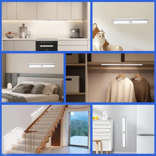 Vista 7 de Paquete de 6 luces LED con sensor de movimiento, iluminación inalámbrica para debajo del gabinete, luces LED con sensor de movimiento, barra de luz