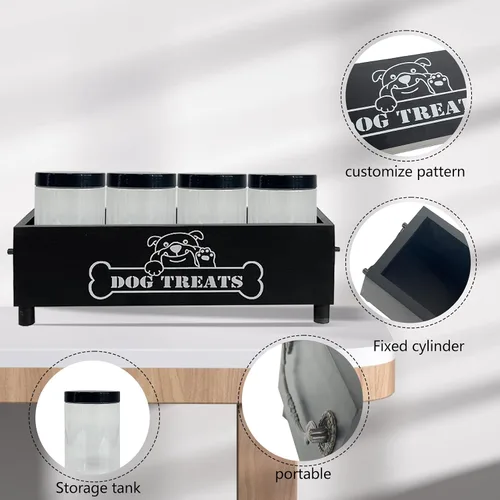 Vista 3 de Contenedor grande de golosinas para perros, tarro de galletas para perros y gatos, contenedor de almacenamiento de golosinas de madera