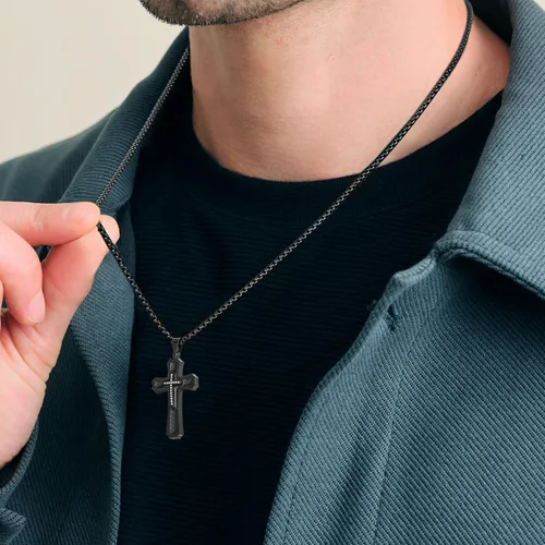 Vista 3 de Collar de cruz para hombre, colgante de cruz de acero inoxidable para hombre, collar de cadena de cruz de 22 pulgadas, 24 pulgadas, collar de cruz