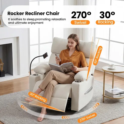 Vista 3 de Mecedora para guardería con reposabrazos ajustables, silla mecedora Beige