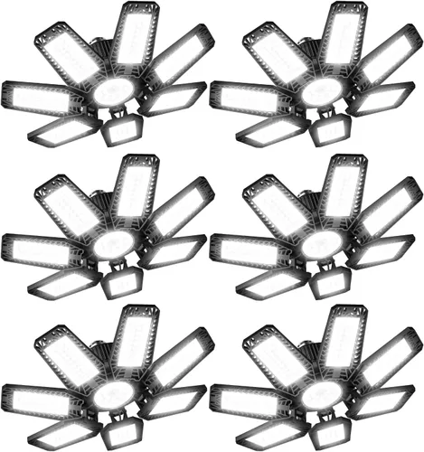 Vista 8 de Luz LED de garaje de 200W 20000LM 6500K, luces de techo de garaje con 7+1 paneles ajustables, luces de tienda con rosca E26 E27 para taller, sala