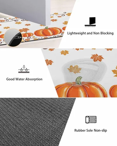 Vista 3 de Tapete de baño de calabaza naranja para bañera, antideslizante, de secado rápido y absorbente, tierra de diatomeas, fregadero de ducha, lavable