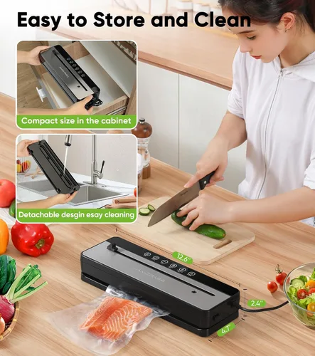 Vista 6 de Sellador al Vacío para Alimentos, Máquina Selladora al Vacío de Alimentos 6 en 1, Sellador de Alimentos con Cortador Integrado Sellador al Vacío