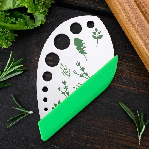 Vista 5 de Tijeras para quitar hojas de acero inoxidable Cortador de hierbas, herramienta de pelado, gadget de cocina vegetal, soporte protector
