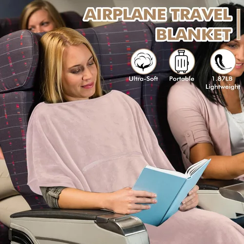 Vista 8 de Tirrinia Manta de viaje para avión, oficina, Poncho 4 en 1, manta portátil de forro polar acogedora de primera calidad con bolsa incorporada
