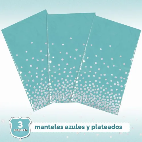 Vista 3 de Breling Mantel de plástico verde azulado rectangular con lunares plateados