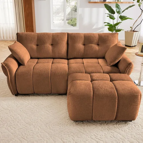 Vista 29 de Leyu&Hafort Sofá modular seccional, sofá modular Cloud con asiento profundo, moderno sofá modular con otomana móvil, sofá de felpilla con almohadas