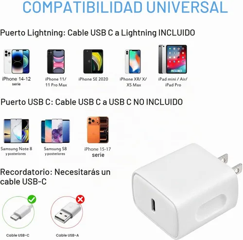 Vista 6 de Cargador para iPhone 14 13 12 de carga rápida de 20 W PD USB C cargador de pared con cable de carga rápida de 6 pies compatible con iPhone Blanco