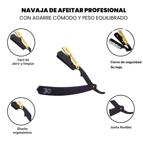 Vista 2 de Navaja de barbero de hoja recta, navaja profesional de barbero de hoja recta, cómodo agarre de pulgar, navaja ejecutiva Black Widow, Negro
