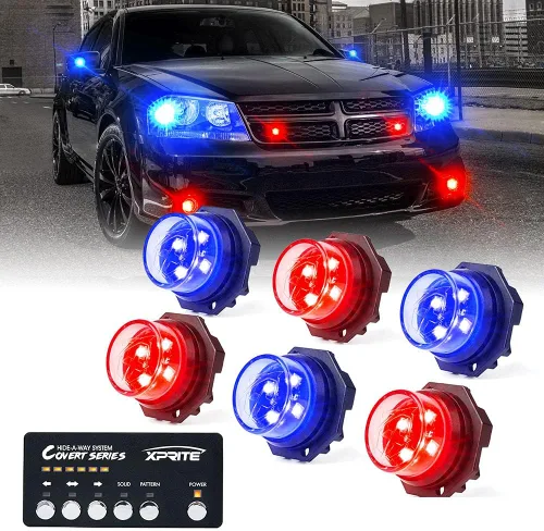 Vista 22 de Xprite Kit de luces estroboscópicas LED ámbar ocultas, 20 patrones intermitentes con panel de control, faros, luces traseras, luces antiniebla
