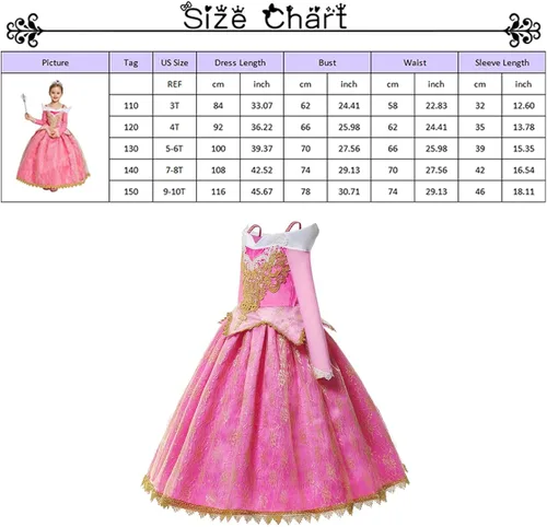 Vista 6 de Vestidos de princesa para niñas fiesta de cumpleaños cosplay vestido rosa con accesorios