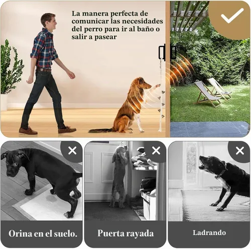 Vista 3 de Timbre de perro para entrenamiento de orinal en la puerta, de algodón tejido a mano con 6 campanas extra fuertes para entrenamiento de perros