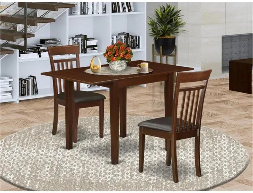Vista 2 de East West Furniture NDCA3-MAH-LC - Juego de comedor de 3 piezas para espacios pequeños que contiene una mesa de comedor rectangular con gotas y 2