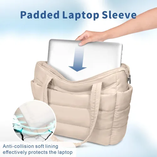 Vista 6 de TOPDesign Bolsa Tote Acolchada para Mujer, Bolso de Mano Ligero Inflado con Compartimentos, Bolsa de Hombro Acolchada para Trabajo, Viajes, Gimnasio