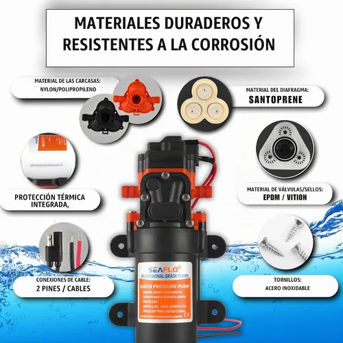 Vista 4 de SEAFLO Bomba de diafragma de presión de agua serie 21 – 12 V CC, 1.2 GPM, 35 PSI, interruptor de presión ajustable, autocebante, funcionamiento