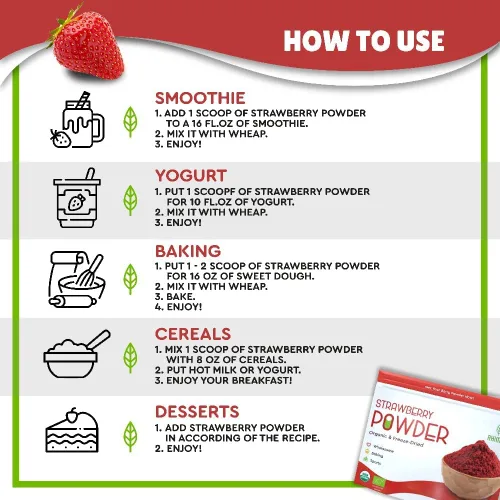 Vista 4 de Polvo de fresa liofilizado orgánico de 8 onzas Certificado USDA Alimentos vitamínicos veganos Polvo de frutas orgánicas naturales