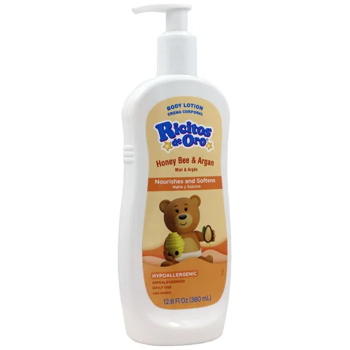 Vista 2 de Ricitos de Oro Loción corporal para bebé, Enriquecida con miel y argán, 12.8 Oz, Paquete de 2 Botellas.