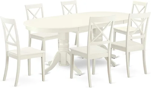 Vista 2 de East West Furniture VABO7-LWH-W - Juego de comedor de 7 piezas compuesto por una mesa de comedor ovalada con hojas de mariposa y 6 sillas de asiento