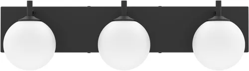 Vista 14 de Aipsun Lámpara de tocador de baño moderna de mediados de siglo, 3 luces, pantallas de vidrio blanco lechoso, lámpara de baño negro/dorado
