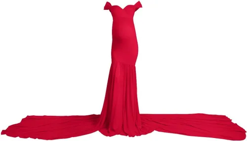 Vista 6 de Vestido de maternidad con hombros descubiertos y cuello en V para mujer, vestido largo de gasa con cuello en V y ajuste elegante, para fotografía