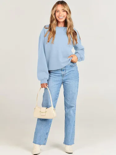 Vista 9 de ANRABESS Sudadera de manga larga para mujer, casual, cuello redondo, ajuste holgado, sudadera con capucha de forro polar para otoño