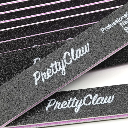 Vista 4 de PrettyClaw 10 limas de uñas profesionales de grano 80/100, lima de uñas acrílicas rectas negras, centro de plástico, tablero de esmeril de doble