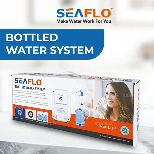 Vista 2 de SEAFLO Sistema de agua embotellada: práctico interruptor de encendido/apagado, tubo de descarga de 20 pies, enchufe de pared
