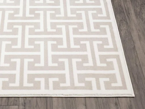 Vista 6 de Abani Arto Collection - Alfombra contemporánea con patrón de clave griega moderna en 3D, color beige y blanco, 4 x 6 pies, diseño geométrico meandro