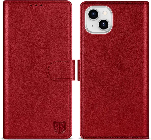 Vista 21 de ZZXX Funda tipo cartera para iPhone 14 Plus con bloqueo RFID, ranura para tarjetas, función atril, cierre magnético, funda protectora de cuero Negro