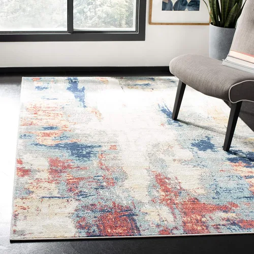 Vista 22 de SAFAVIEH Jasper Collection - Alfombra decorativa de 2 x 4 pies, azul y marfil, diseño abstracto moderno, no desprende pelusa y de fácil cuidado