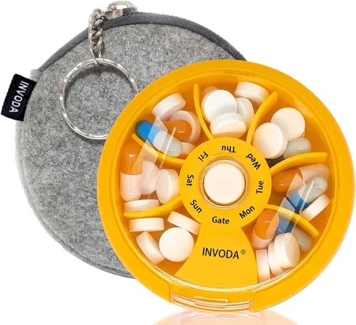 Vista 12 de 12 PIEZAS INVODA - Organizador semanal de pastillas con 7 compartimentos, pastillero giratorio para medicación diaria y vitaminas - Estuche portátil