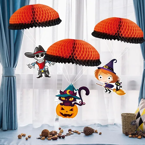 Vista 8 de Adornos colgantes de Halloween para exteriores, adornos colgantes grandes de Halloween para árbol, 3 adornos de bola de panal de abeja de Halloween