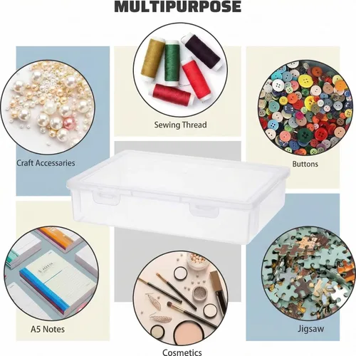 Vista 5 de Qunclay 1 caja de almacenamiento de plástico de 13 x 9 x 2 pulgadas con tapa, organizadores multiusos para manualidades, contenedores de plástico