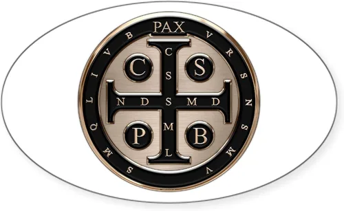 Vista 4 de CafePress Pegatina de medalla de San Benito para parachoques ovalada