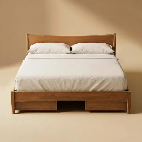 Vista 16 de mopio Ted - Marco de cama con cabecero, marco de cama de plataforma de madera maciza de acacia moderna de mediados de siglo, listones de madera, sin