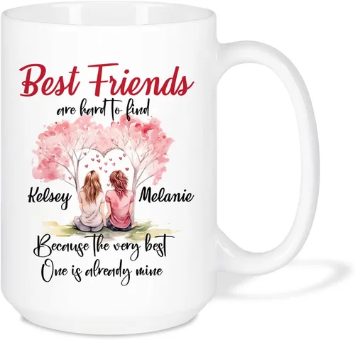 Vista 8 de Taza de café personalizada de alma gemela, taza de café de amistad personalizada para mejores amigos con nombres, mejores amigos, hermanas del alma