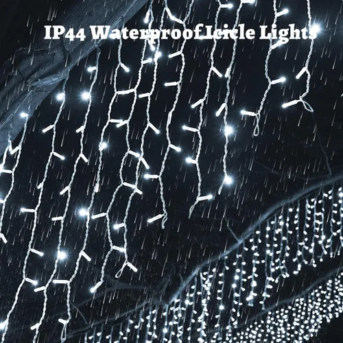 Vista 4 de Luces de Carámbano para Exteriores, Luces de Cadena de Navidad de 9.8 Pies con Temporizador Remoto, Luz de Hielo Colgante Goteante para Ventana