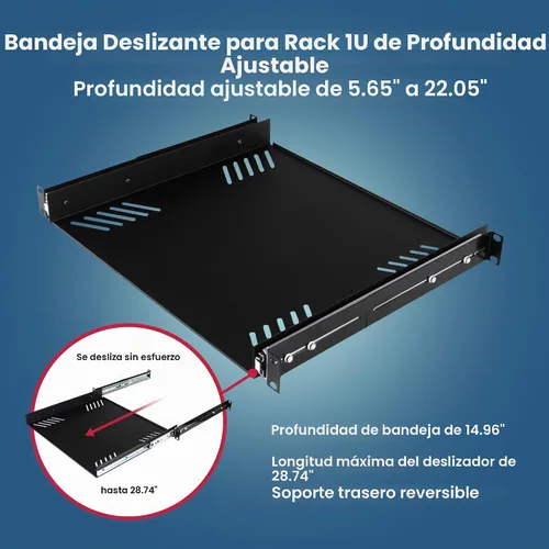 Vista 2 de Penn Elcom - R1290/1U - Espacio de rack - Charola antiderrapante para rack (Audio, AV, IT; DV). Estante de equipo para 1 espacio en bastidor hasta