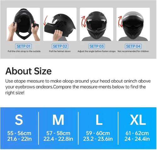 Vista 7 de CUTEY Casco de motocicleta de cara completa, certificado DOT, ligero, doble visera, ventilado, para adultos, hombres y mujeres