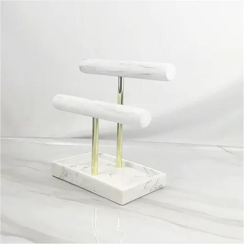 Vista 6 de Soporte para pulsera de 2 niveles, exhibición de joyas, soporte de joyería marmolado, organizador de barra en T, soporte de reloj para organización