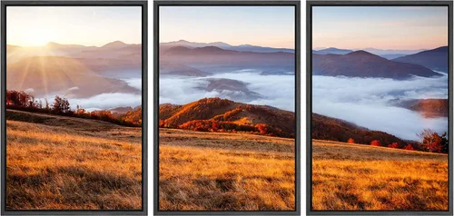 Vista 79 de SIGNWIN Lienzo enmarcado para pared, juego de arte nublado de tormenta, cielo, bosque otoñal, árboles, rústico, naturaleza, fotografía, realismo