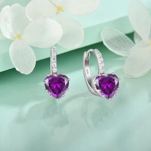 Vista 4 de Starchenie Aretes de corazón de plata de ley 925, aretes de piedras natales con cierre de palanca, regalo para mujer