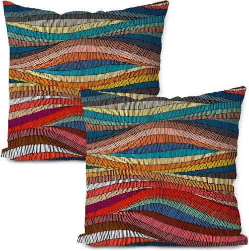 Vista 8 de Fundas de almohada estilo bohemio coloridas, decoración moderna de mediados de siglo, fundas de almohada con estampado bohemio de 20x20, funda