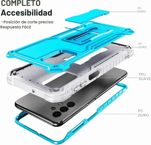 Vista 4 de FITO Funda para Samsung Galaxy A32 5G, doble capa a prueba de golpes resistente para teléfono Samsung A32 5G con protector de pantalla, soporte Azul