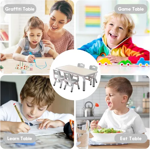 Vista 6 de Juego de mesa y silla para niños, juego de mesa y sillas para niños, altura ajustable, patas y organizador de mesa antideslizantes, escritorio