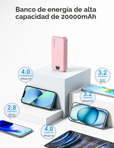Vista 6 de 20000mAh cargador ultra portátil banco de energía con cables inBuilt y enchufe de pared de CA Rosa-20Ah