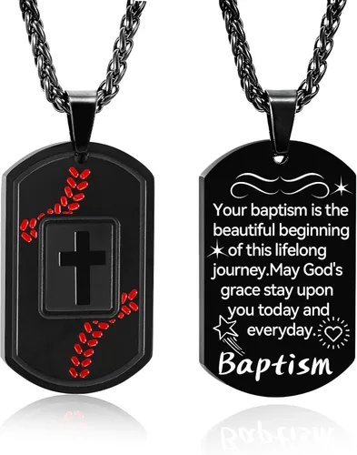 Vista 7 de Collar de cruz con versículo bíblico de béisbol, acero inoxidable, dije de cruz en tono negro/dorado/plateado, regalos religiosos, joyería deportiva