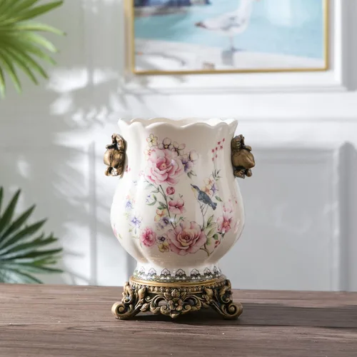 Vista 6 de Jarrón alto de piso chino de cerámica para decoración del hogar, florero japonés de 8.3 pulgadas, recipiente sofisticado para ramas decorativas
